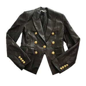 Veronica Beard Black Leather Jacket with Gold Accents